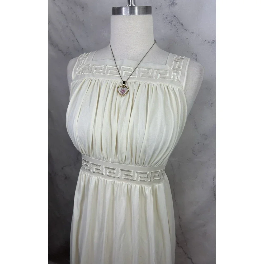 Vintage Grecian Goddess Nightgown Dress White Empire Waist Long Maxi 36 S Bride - Picture 3 of 16